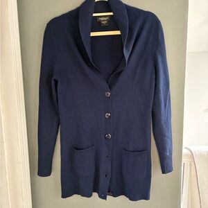 Lord & Taylor 100% Cashmere Navy Shawl-Collar Button Front Cardigan